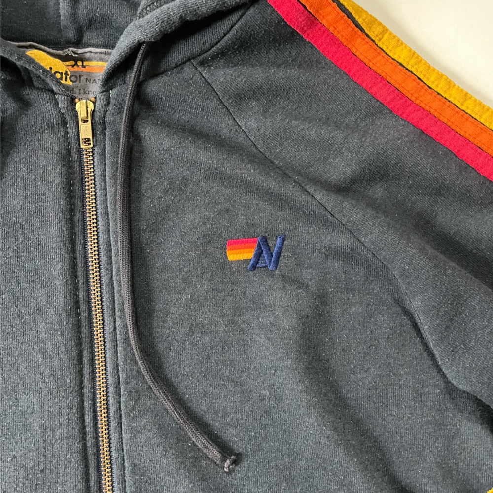 Aviator Nation Charcoal Hoodie with Multicolor Stripes